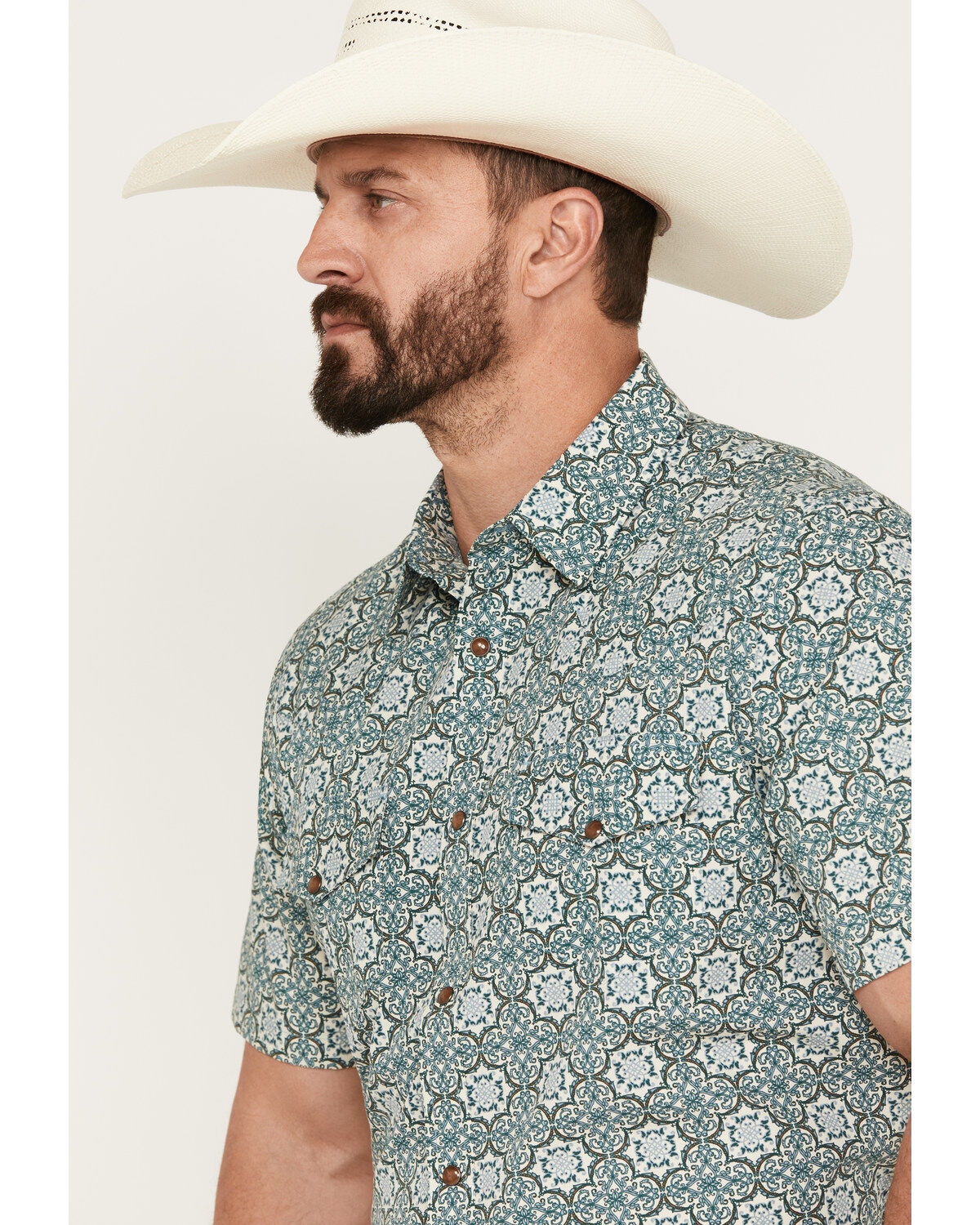 Gibson Men's Antonio Geo Print Short Sleeve Western Snap Shirt