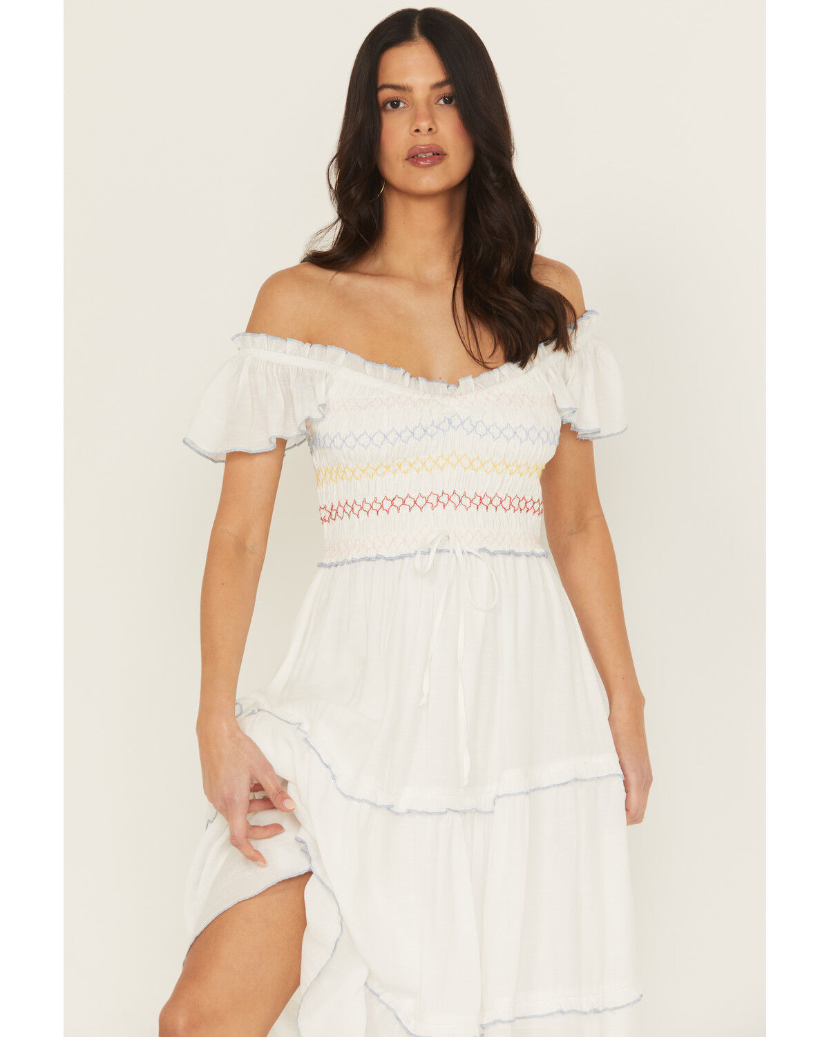 Wild Moss Women's Smocked Ruffle Sleeve Midi Dress