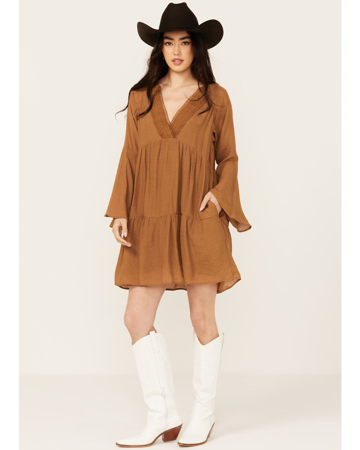 Wishlist Women's Lace Trim Long Sleeve Mini Dress