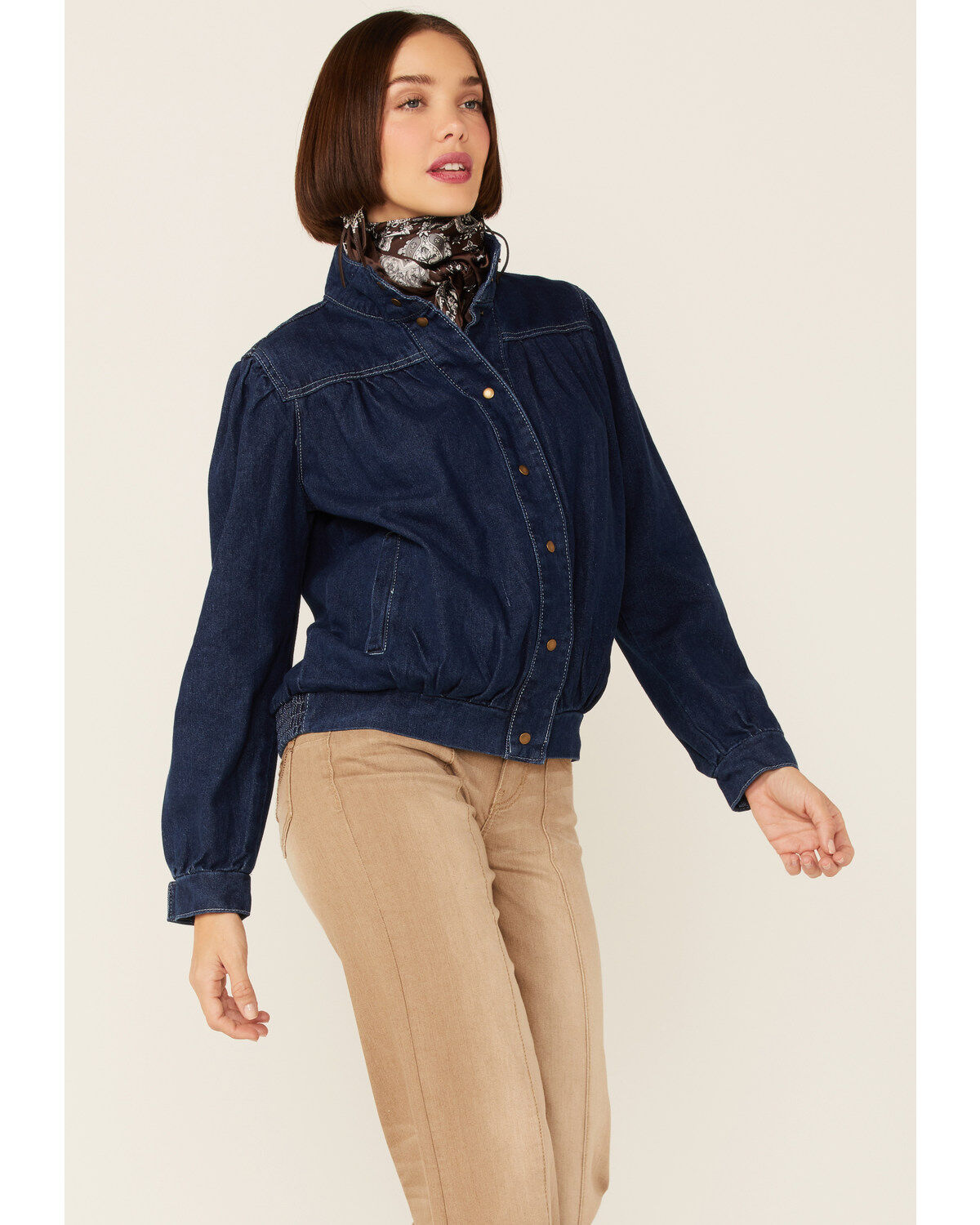 Molly Bracken Women's Track Pleated Snap-Front Denim Jacket