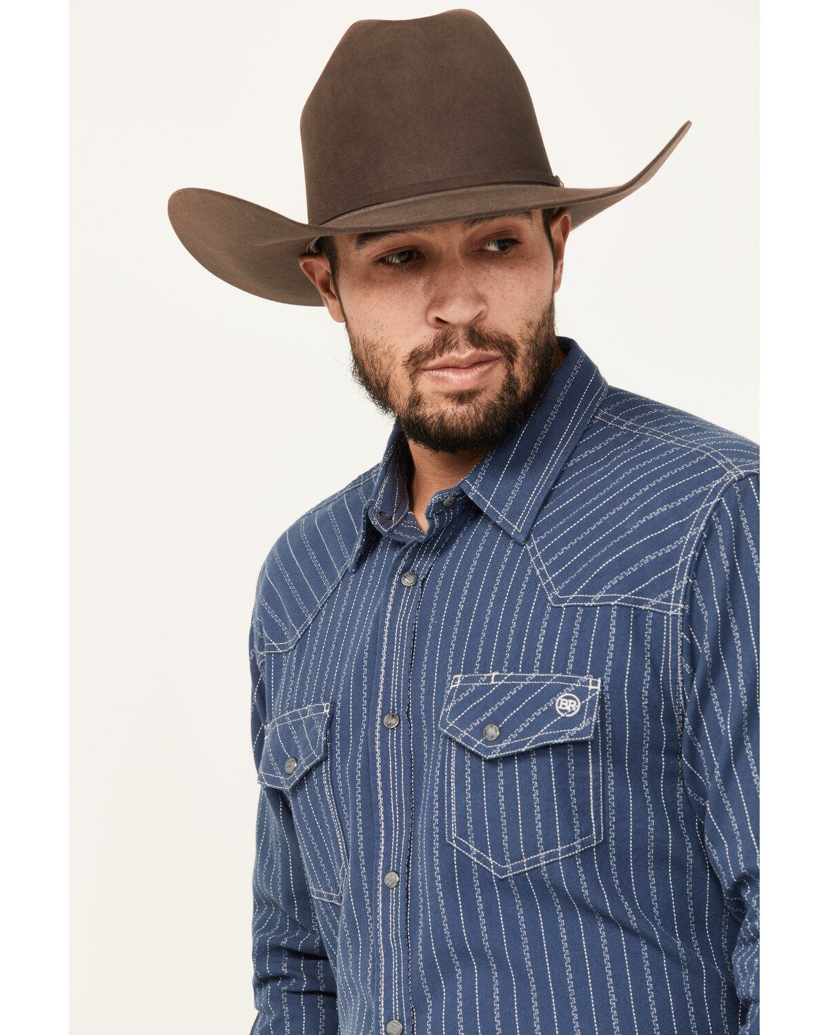 Blue Ranchwear Men's Vintage Striped Long Sleeve Snap Western Shirt