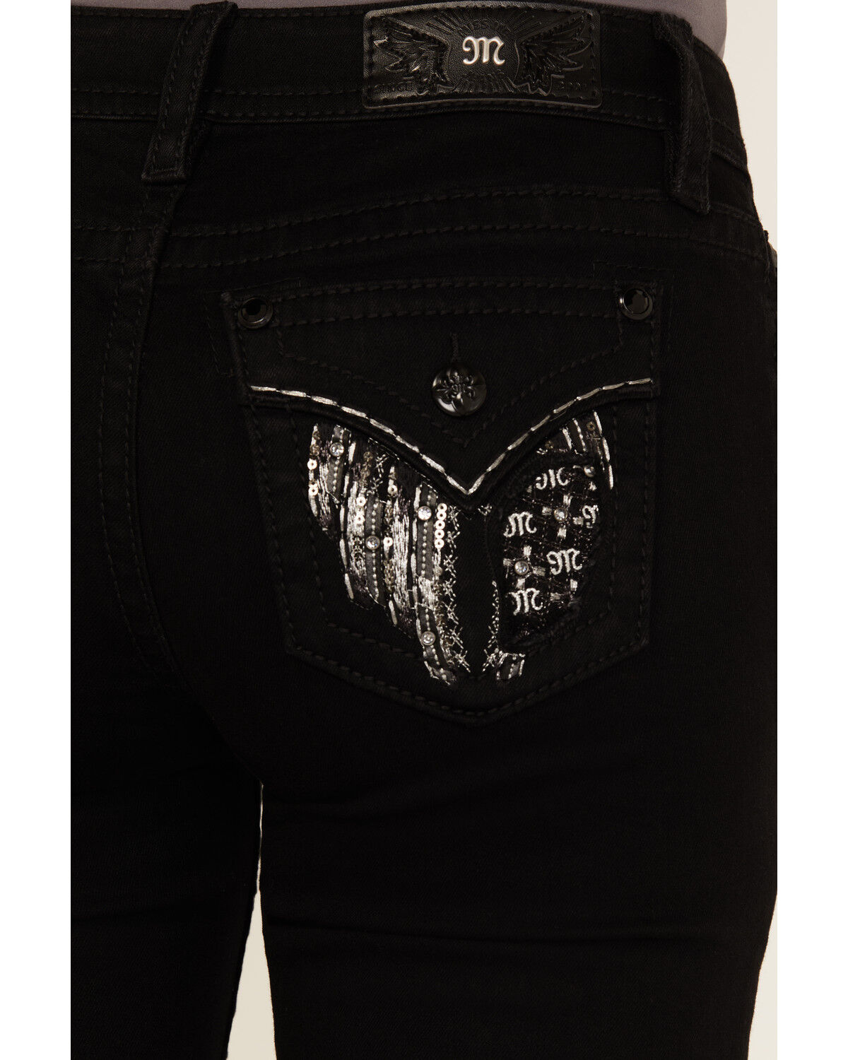 Miss Me Women's Wing Embroidered Mid Rise Bootcut Stretch Denim Jeans