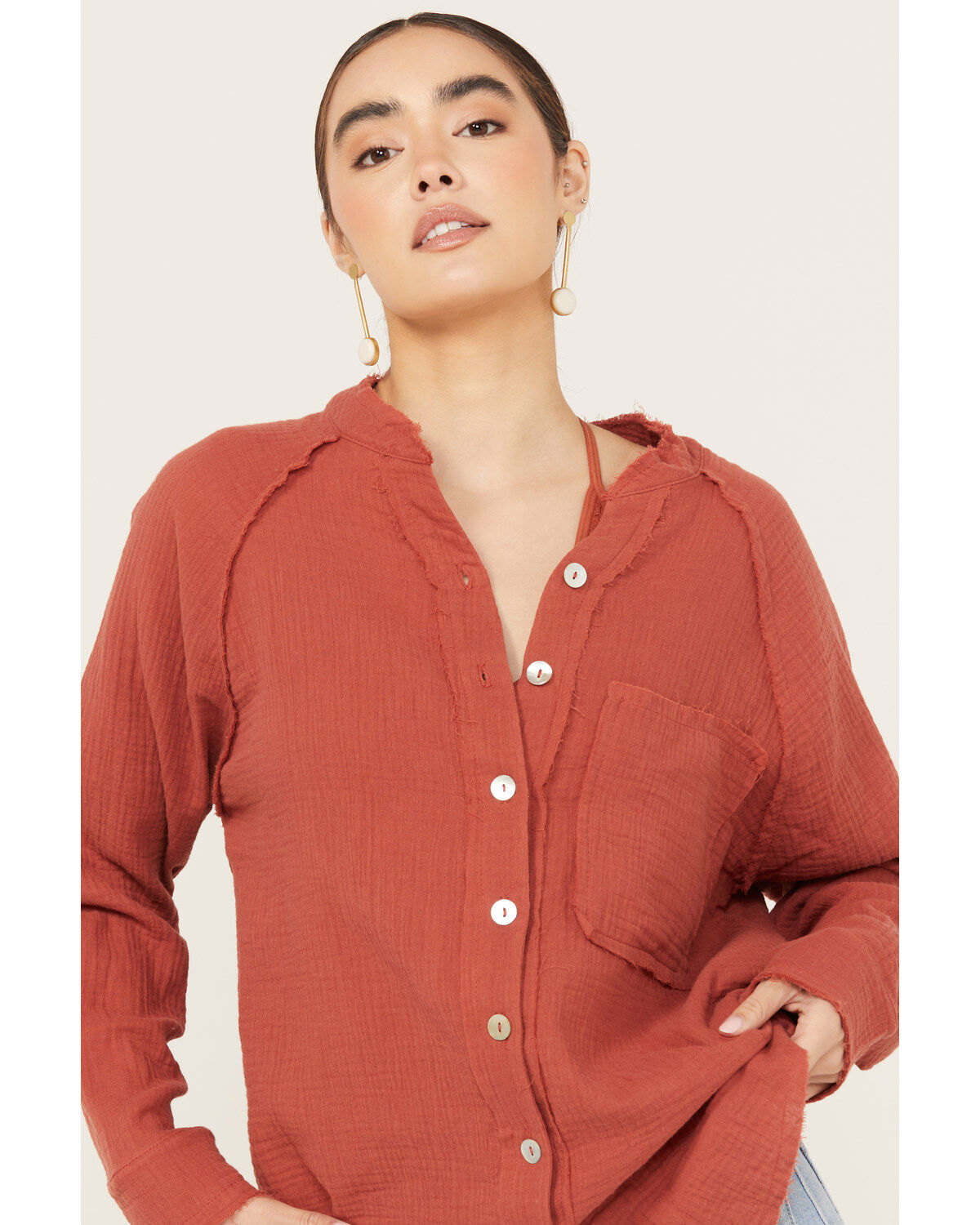 Wild Moss Women's Gauze Long Sleeve Button Down Shirt