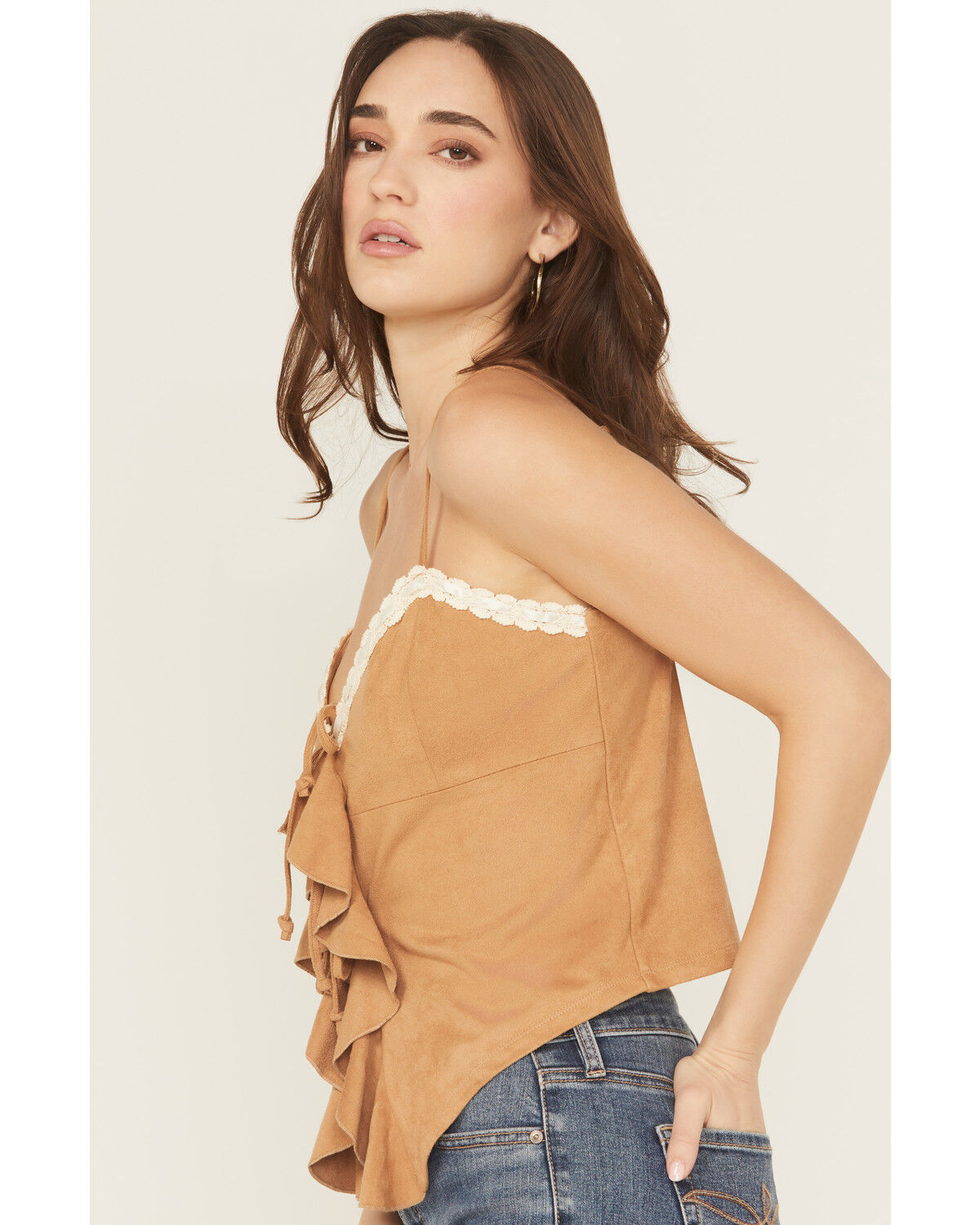 Originality Women's Faux Suede Lace Trim Tank Top