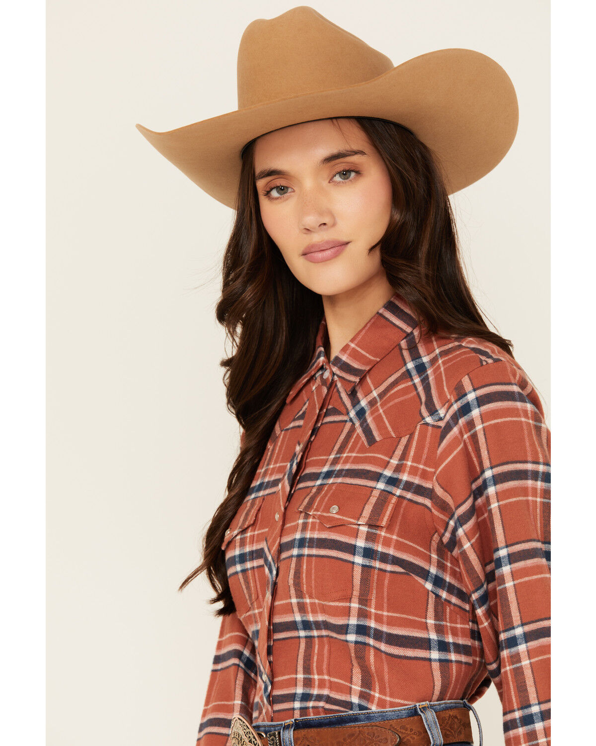 Ely Walker Women's Plaid Print Long Sleeve Snap Flannel Shirt