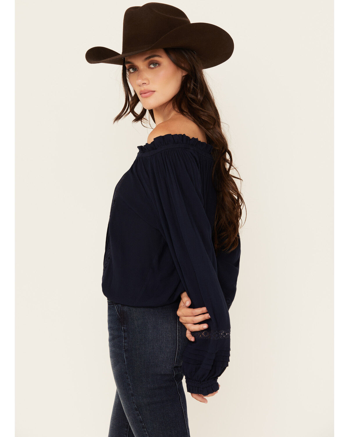 Wild Moss Women's Lace Detail Peasant Top