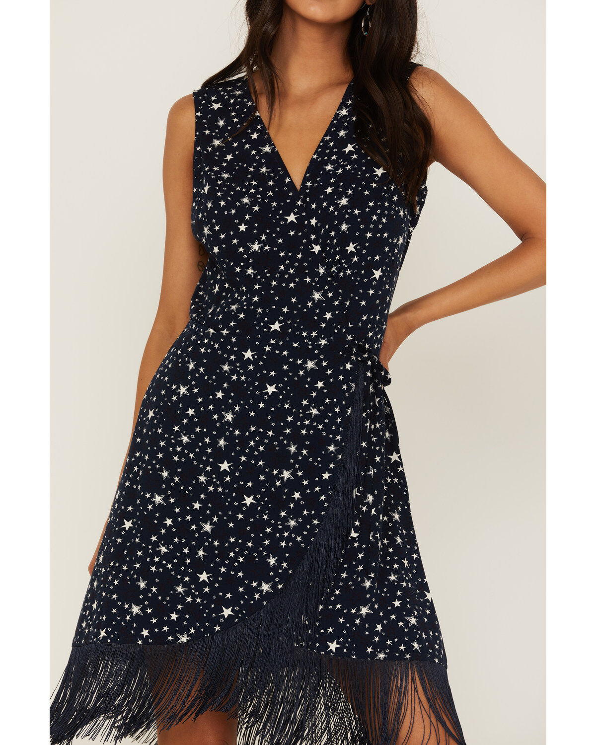 Idyllwind Women's Queens Lane Star Print Wrap Fringe Mini Dress