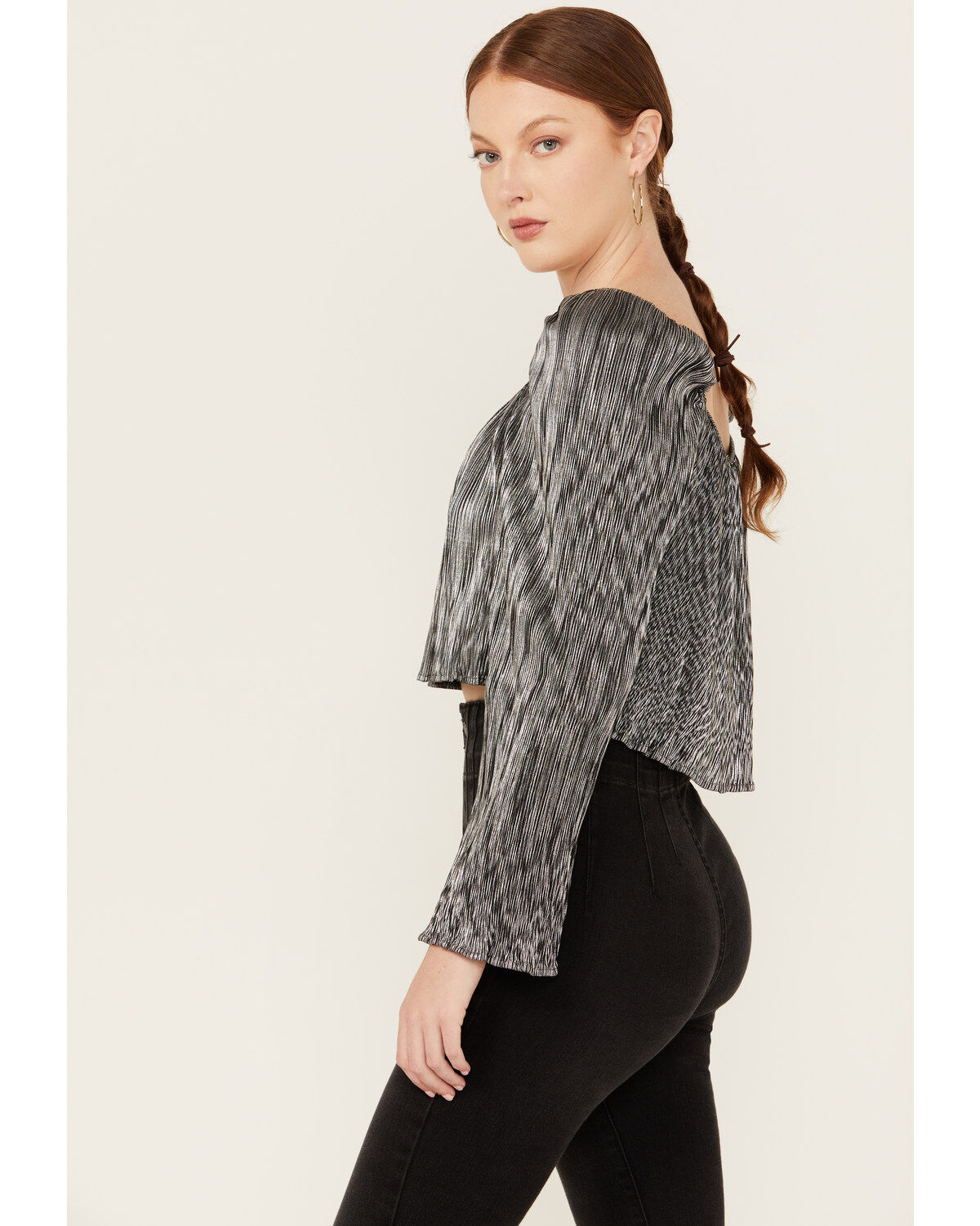 Jen's Pirate Booty Women's Jade Long Sleeve Metallic Pleated Top