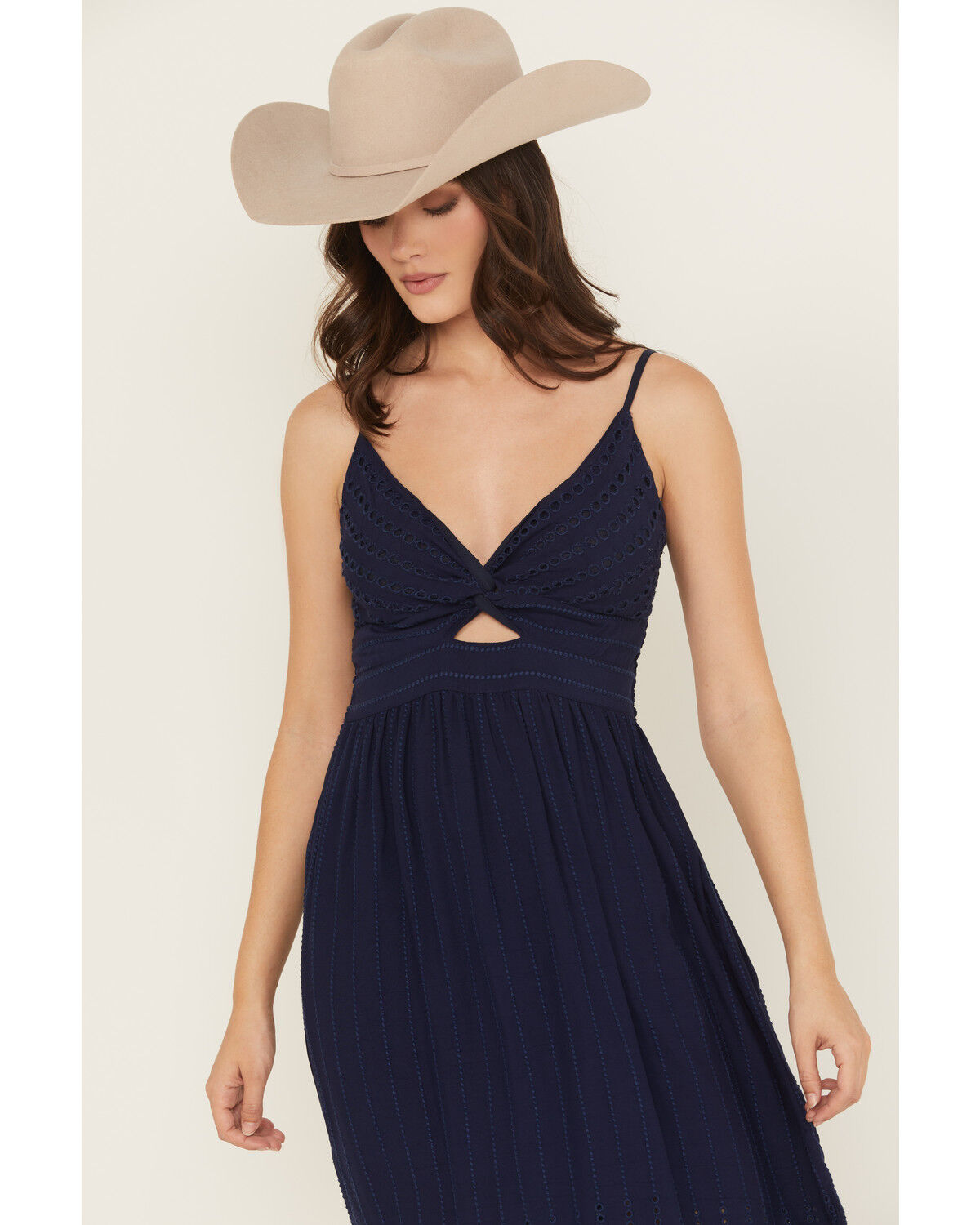 Angie Women's Embroidered Knot Front Midi Dress