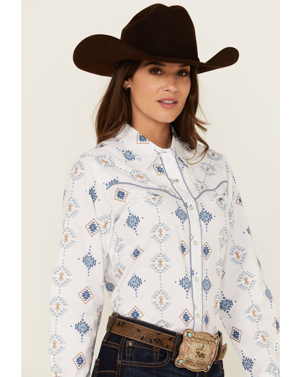 Ely Walker Women's Southwestern Print Long Sleeve Pearl Snap Western Shirt