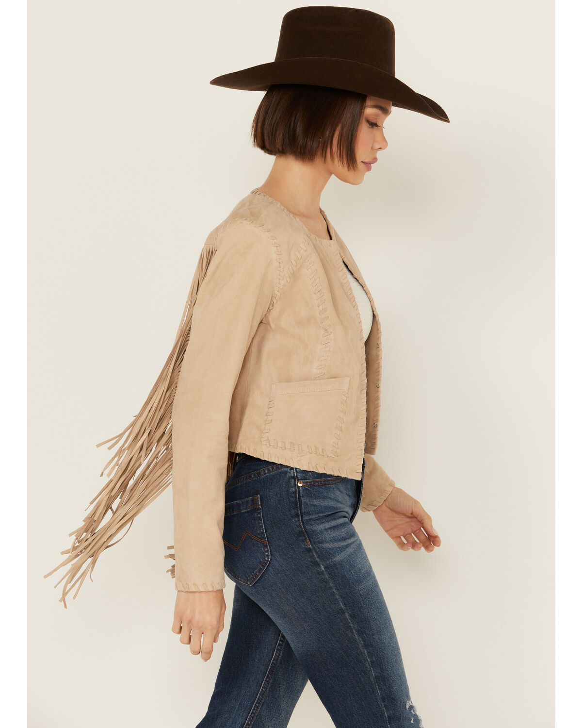 Shyanne Women's Whip Stitch Fringe Suede Jacket