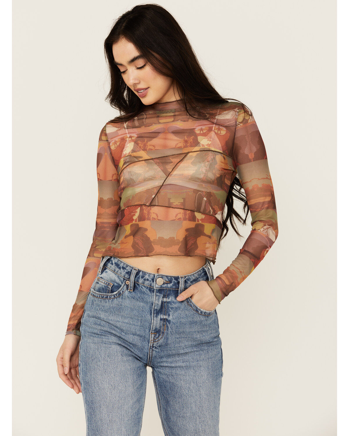 Rock & Roll Denim Women's Scenic Mesh Long Sleeve Top