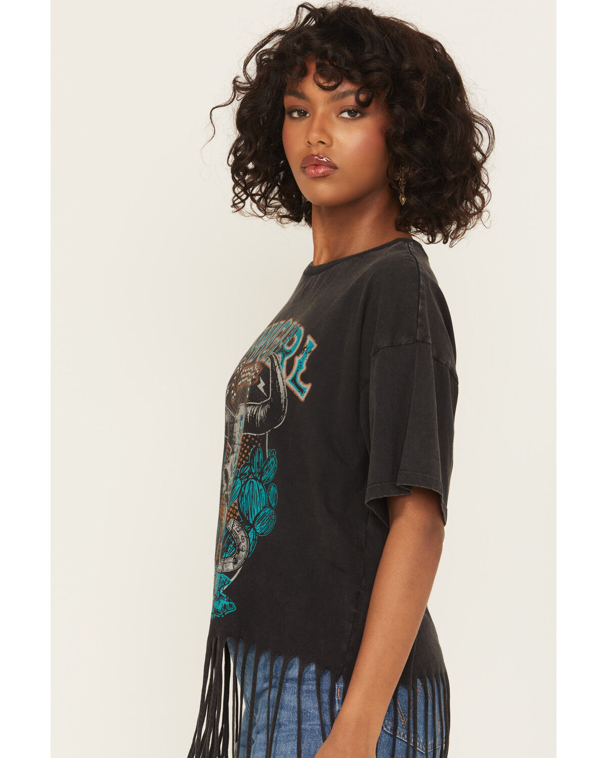 Rock & Roll Denim Women's Steer Short Sleeve Fringe Graphic Tee