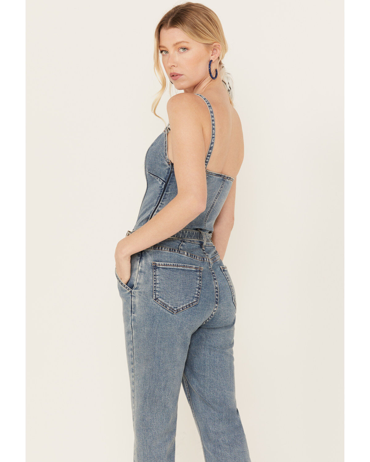 Rock & Roll Denim Women's Medium Wash Straight Leg Stretch Jumpsuit