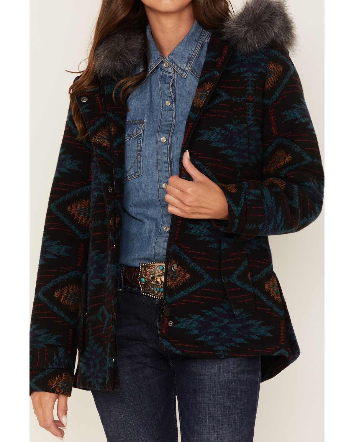 Outback Trading Co. Women's Southwestern Print Faux Fur Myra Coat