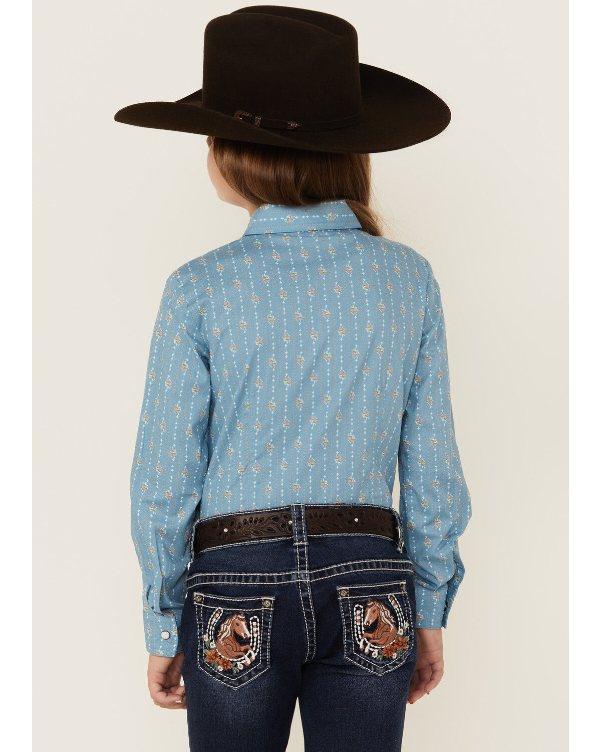 Cruel Girl Girls' Floral Striped Long Sleeve Snap Western Shirt