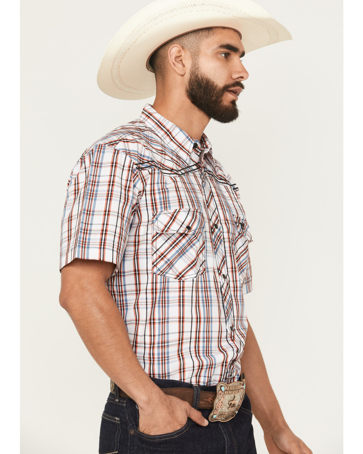Cowboy Hardware Men's Austin Plaid Print Short Sleeve Snap Western Shirt