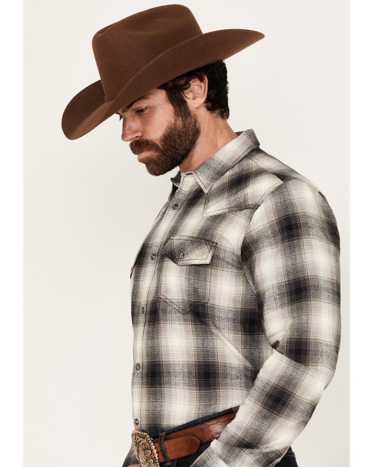 Cody James Men's Concho Plaid Print Long Sleeve Snap Western Shirt