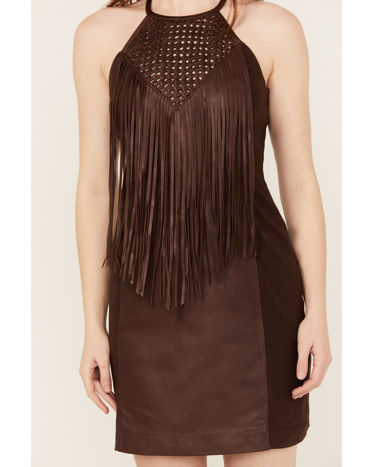 Wonderwest Women's Rain Drum Knotted Leather Slip Mini Dress