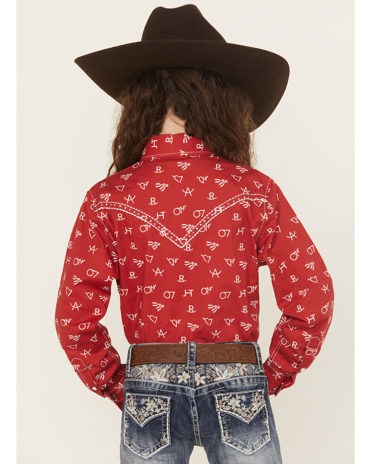 Cowgirl Hardware Girls' Brand Iron Print Long Sleeve Snap Stretch Western Shirt