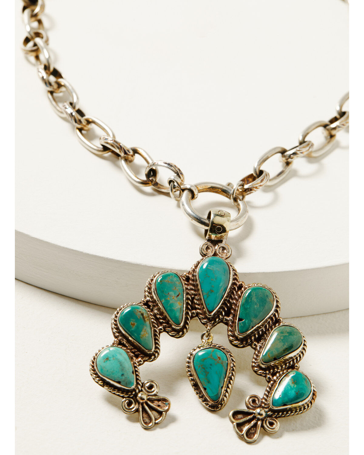 Erin Knight Designs Women's Vintage Sterling Plated Chain with Turquoise Squash Blossom