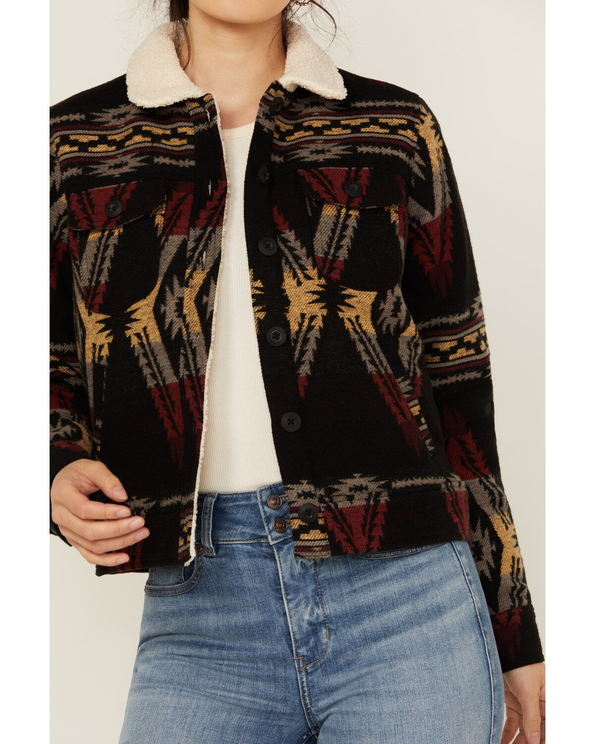 Rock & Roll Denim Women's Southwestern Print Sherpa Lined Jacket