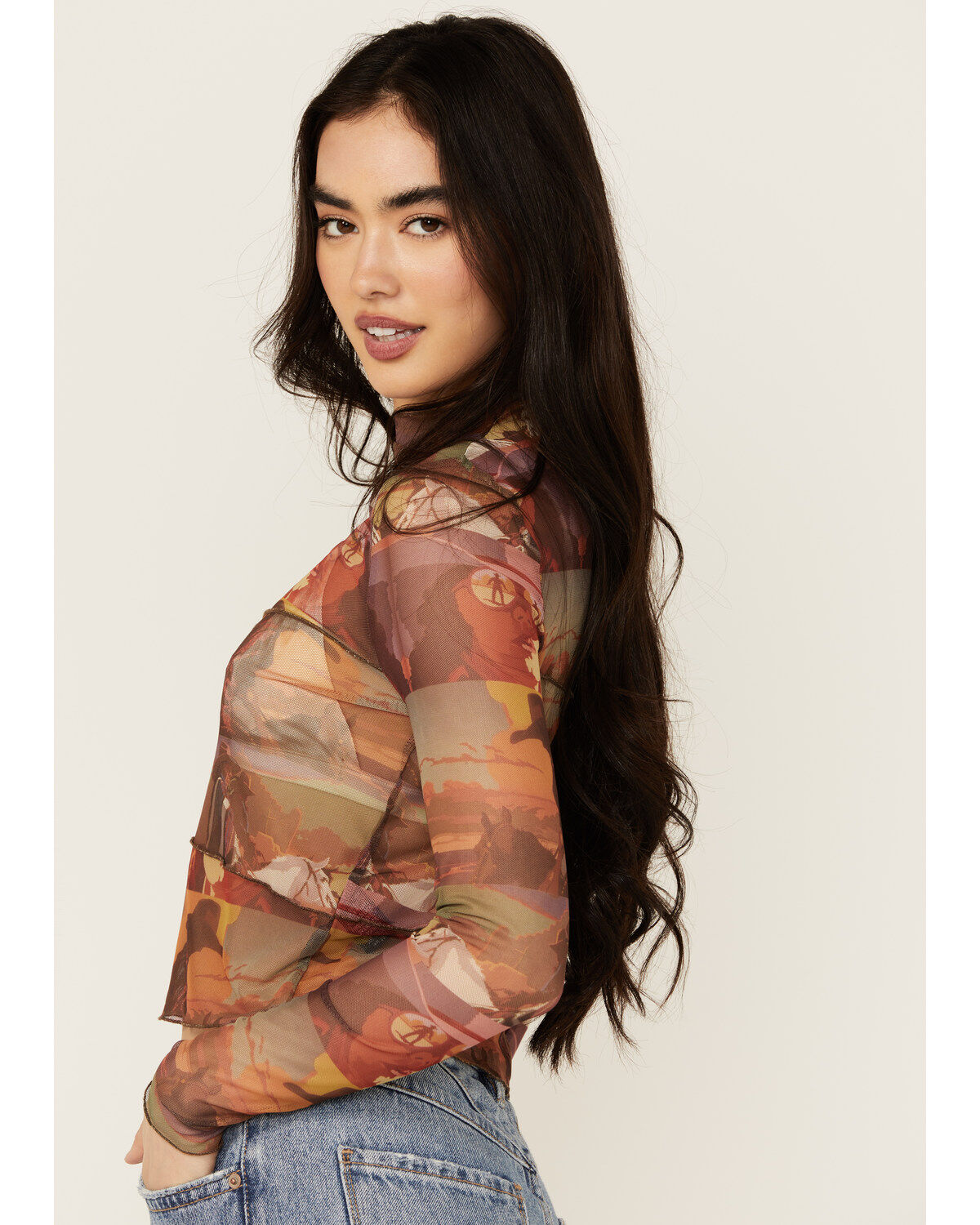 Rock & Roll Denim Women's Scenic Mesh Long Sleeve Top