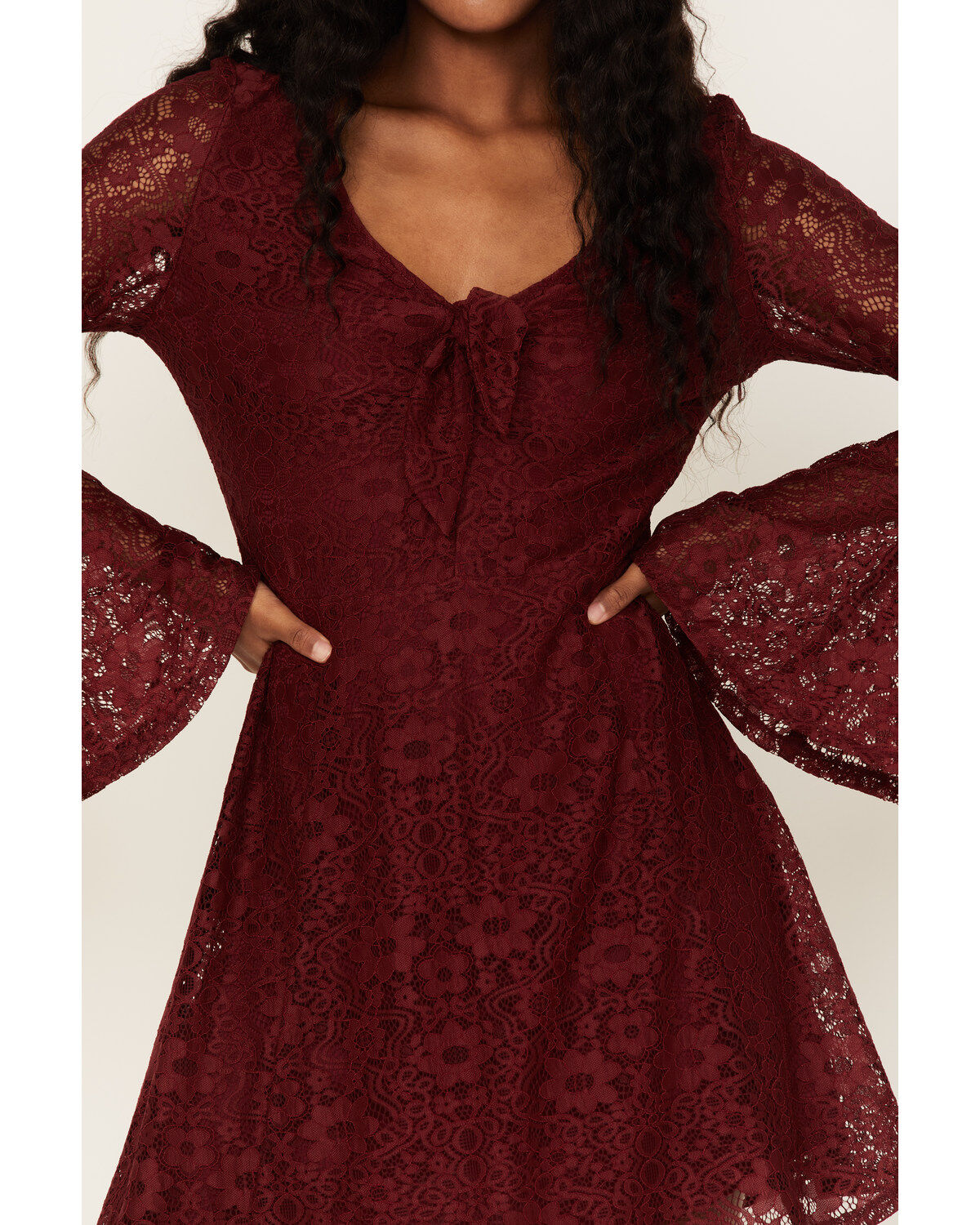 Beyond The Radar Women's Lace Tie Front Mini Dress