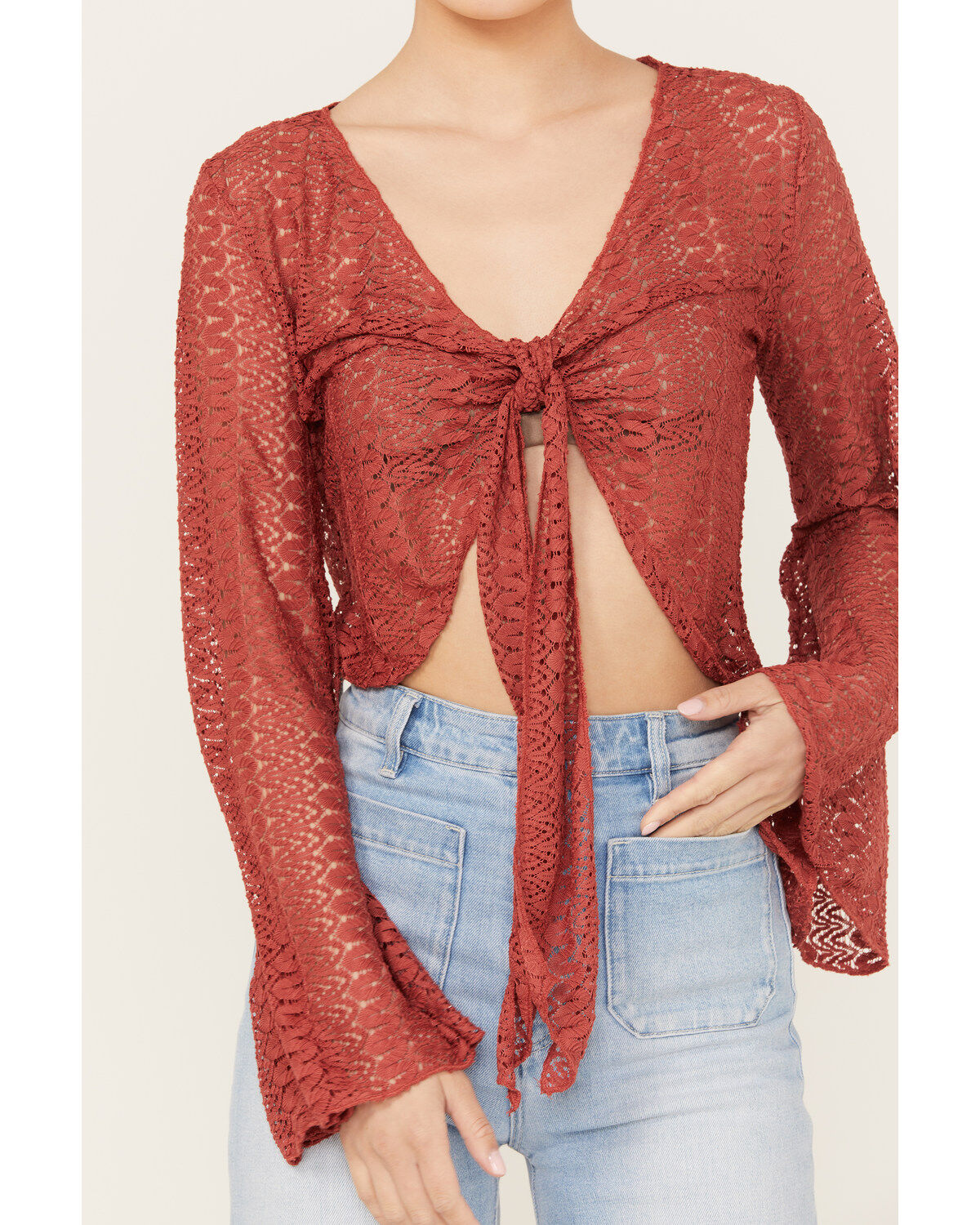 Wild Moss Women's Tie Front Textured Top