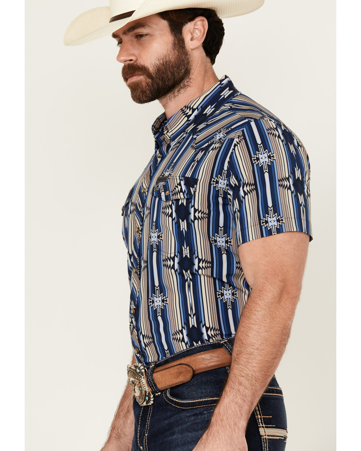 Panhandle Men's Southwestern Print Short Sleeve Snap Performance Stretch Western Shirt