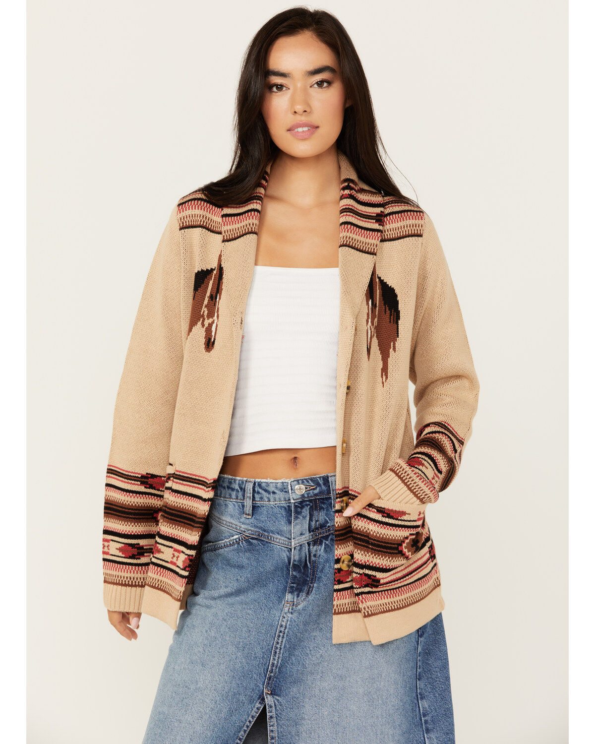 Cotton & Rye Women's Horse Motif Print Cardigan