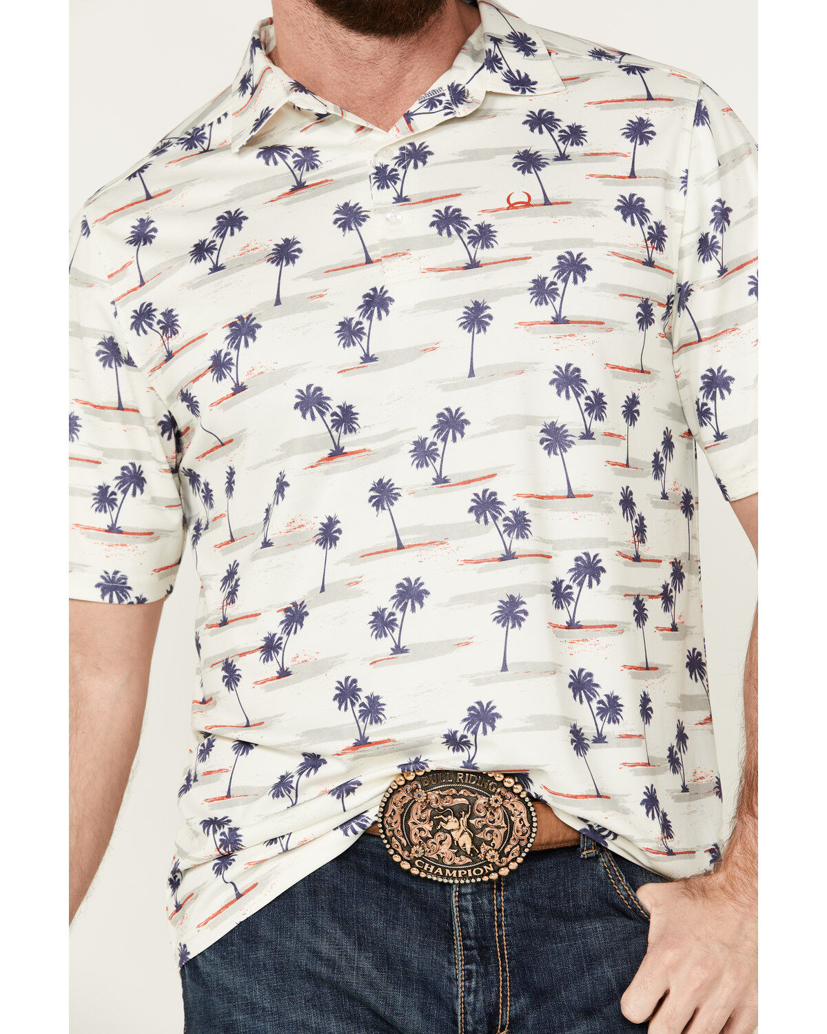 Cinch Men's ARENAFLEX™ Palm Tree Print Short Sleeve Performance Polo