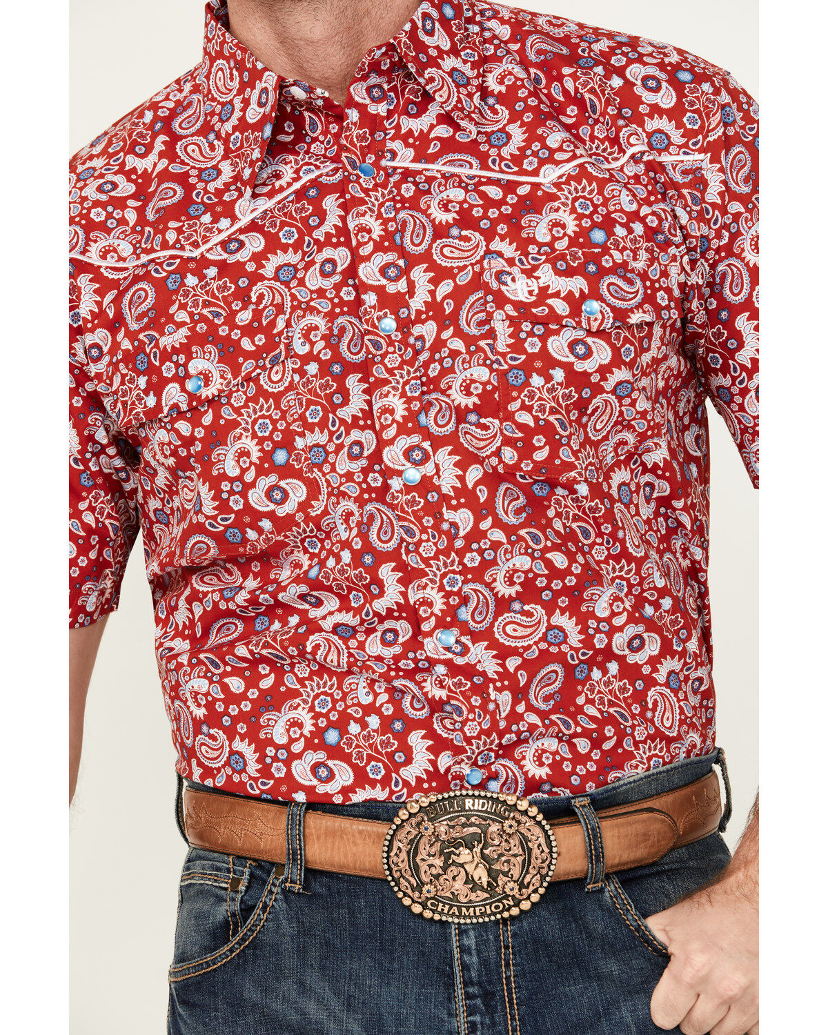 Cowboy Hardware Men's Boot Barn Exclusive Paisley Print Short Sleeve Pearl Snap Western Shirt