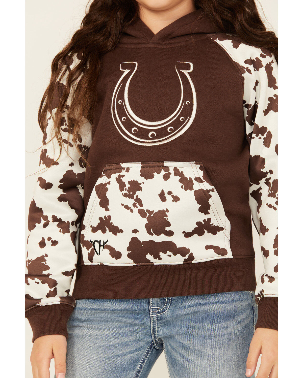 Cowgirl Hardware Girls' Horseshoe Raglan Fleece Hoodie