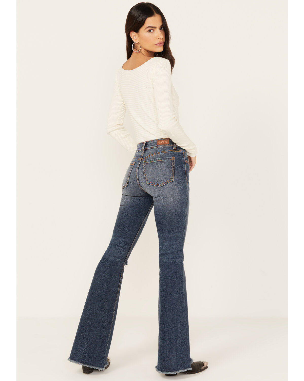Shyanne Women's Sand Palm Medium Wash Mid Rise Stretch Flare Jeans