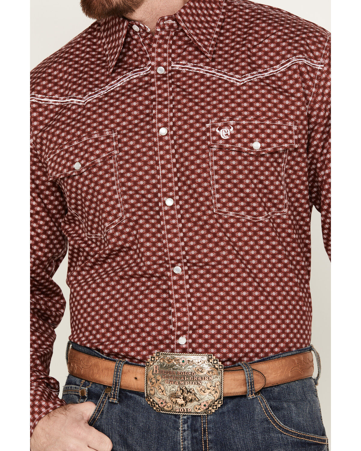Cowboy Hardware Men's Rolodex Geo Print Long Sleeve Pearl Snap Western Shirt