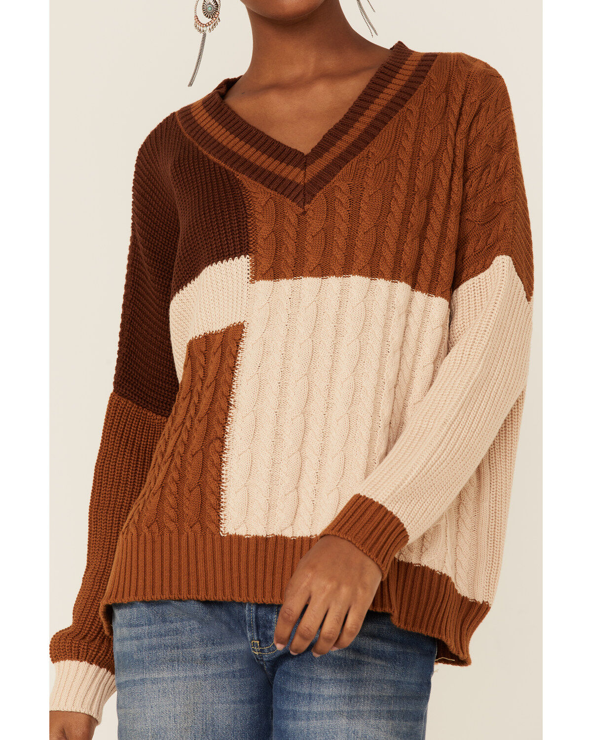Wild Moss Women's Patchwork Mixed Knit Sweater