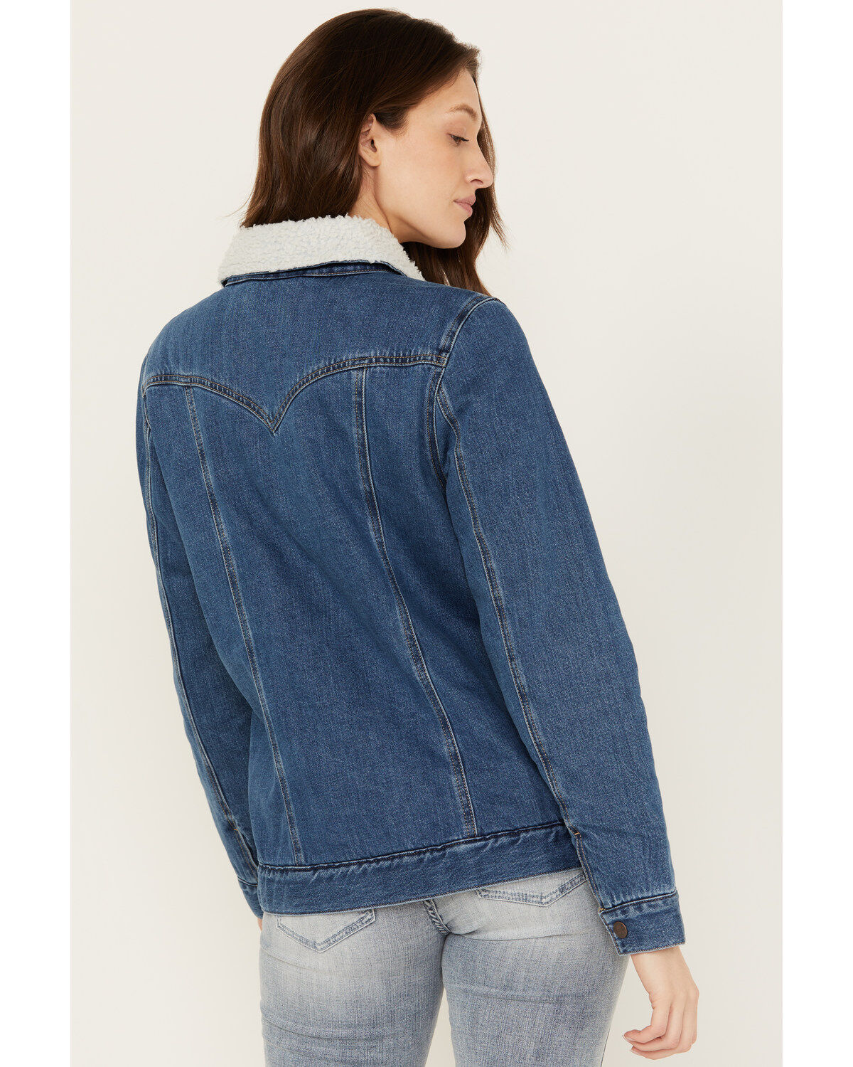 Wrangler Women's Medium Wash Denim Sherpa Lined Barn Coat