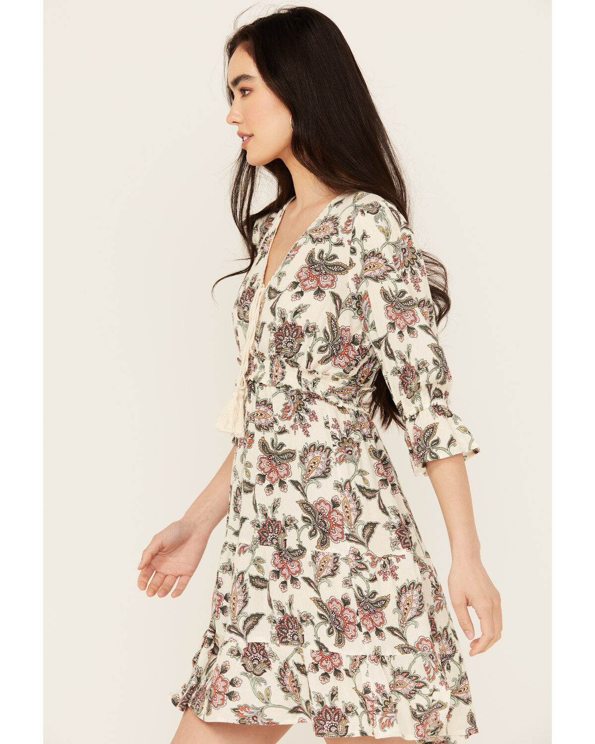 Wild Moss Women's Printed Crochet Trim Mini Dress