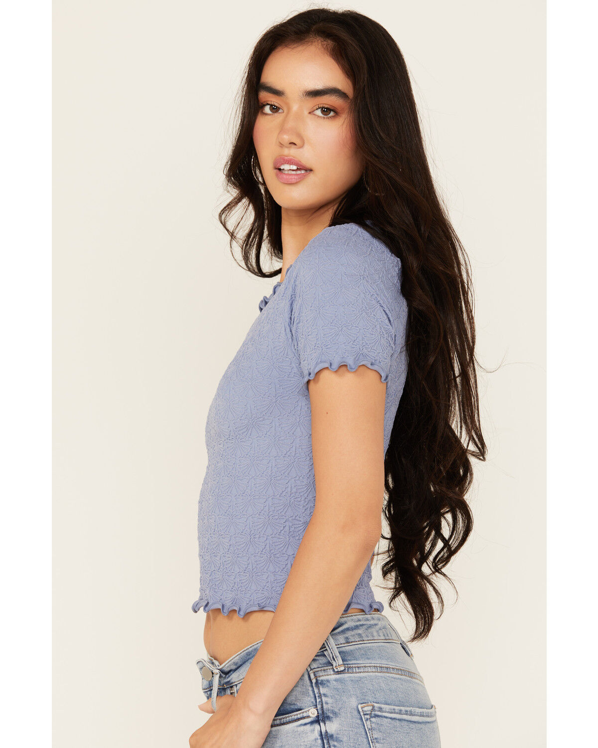 Fornia Women's Solid Lettuce Edge Short Sleeve Tee