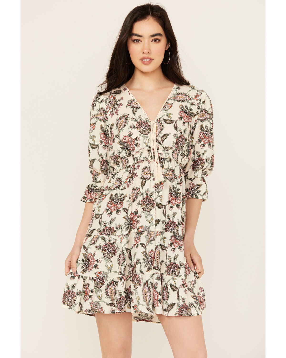 Wild Moss Women's Printed Crochet Trim Mini Dress