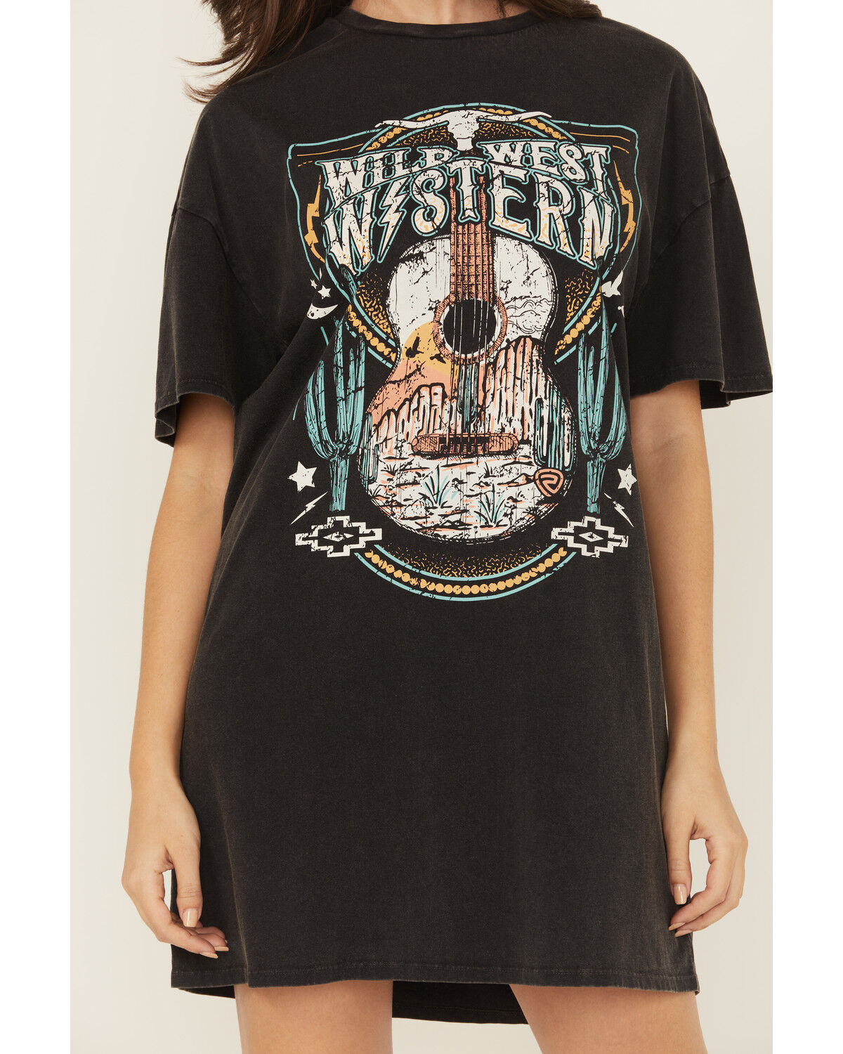 Rock & Roll Denim Women's Wild West Short Sleeve Mini Graphic T-Shirt Dress