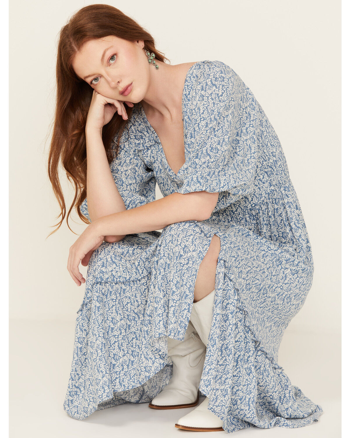 Wild Moss Women's Printed Front Twist Midi Dress