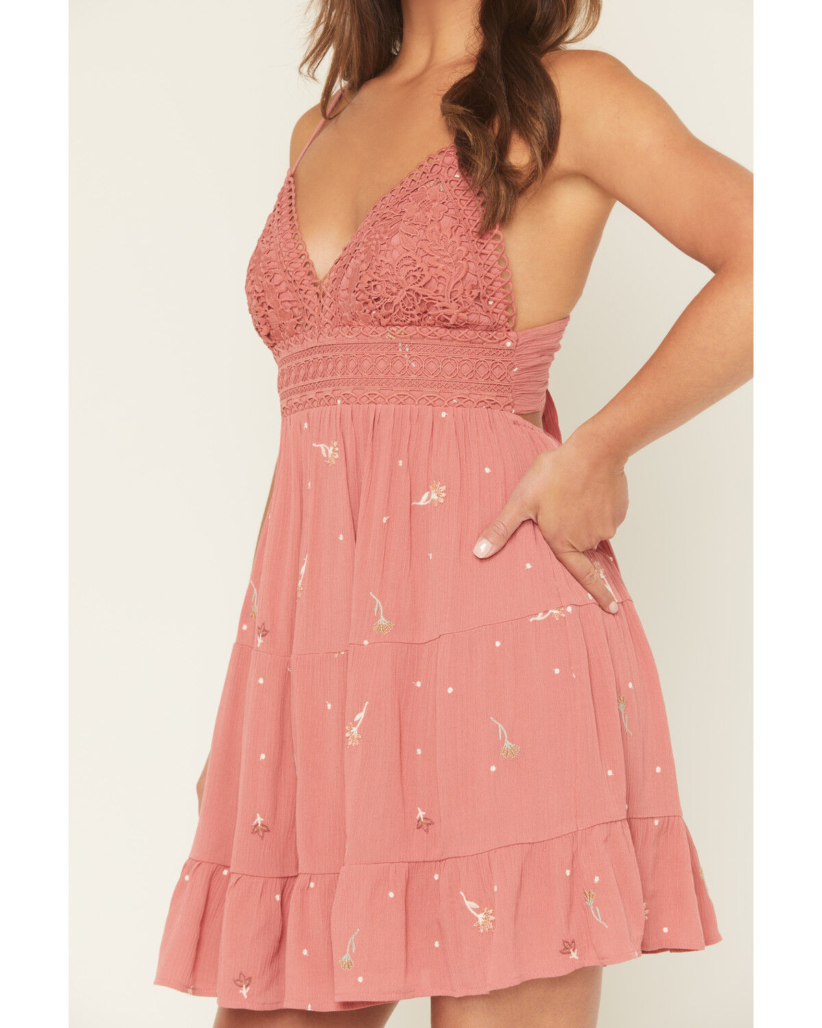 A.T.A.P Women's Crochet Embroidered Sleeveless Mini Dress