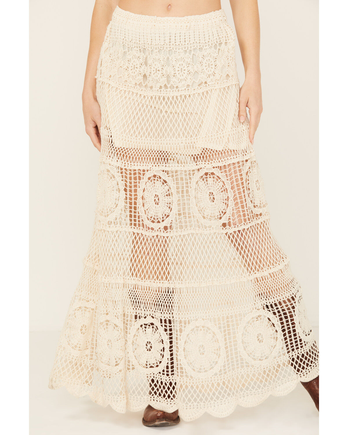 POL Women's Floral Crochet Maxi Skirt