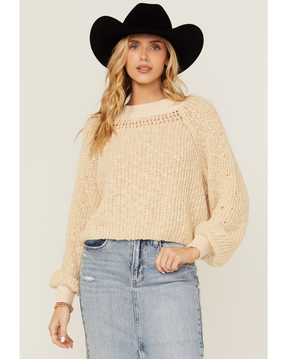 Cleo + Wolf Women's Celine Open Weave Cropped Sweater