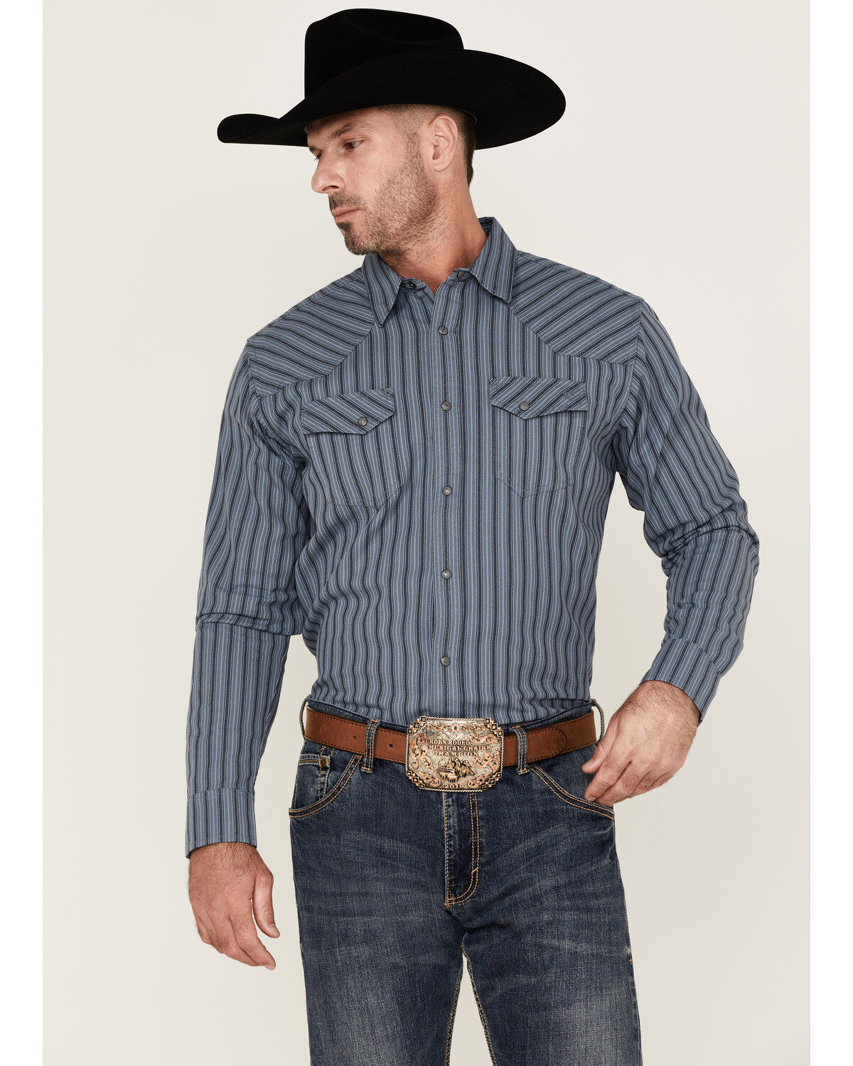 Blue Ranchwear Men's Yarn-Dye Stripe Long Sleeve Snap Western Workshirt