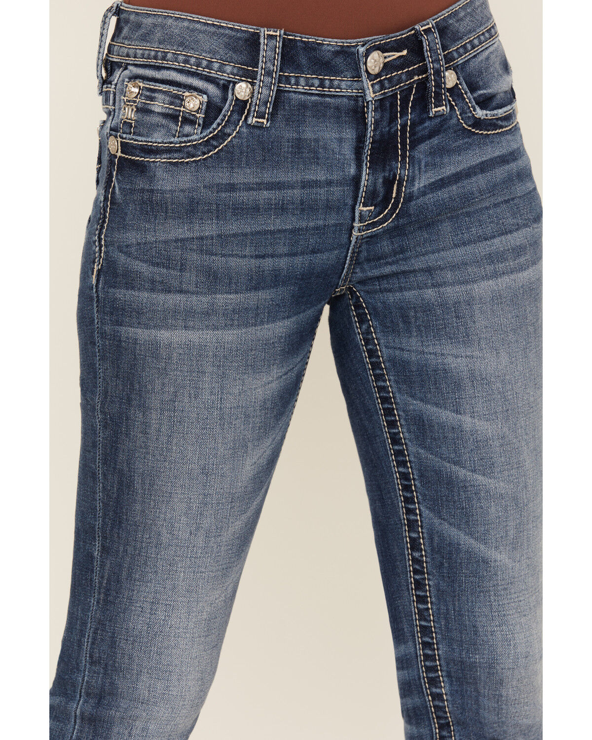 Miss Me Women's Medium Wash Mid Rise Bootcut Stretch Denim Jeans
