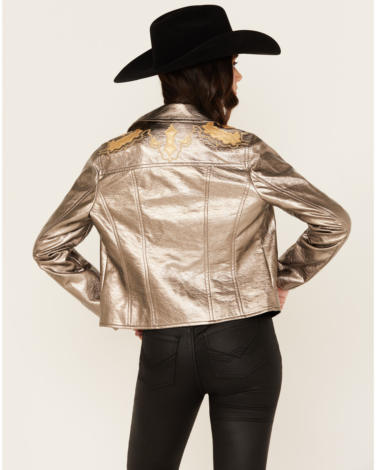 Stoosh Women's Metallic Faux Leather Moto Jacket