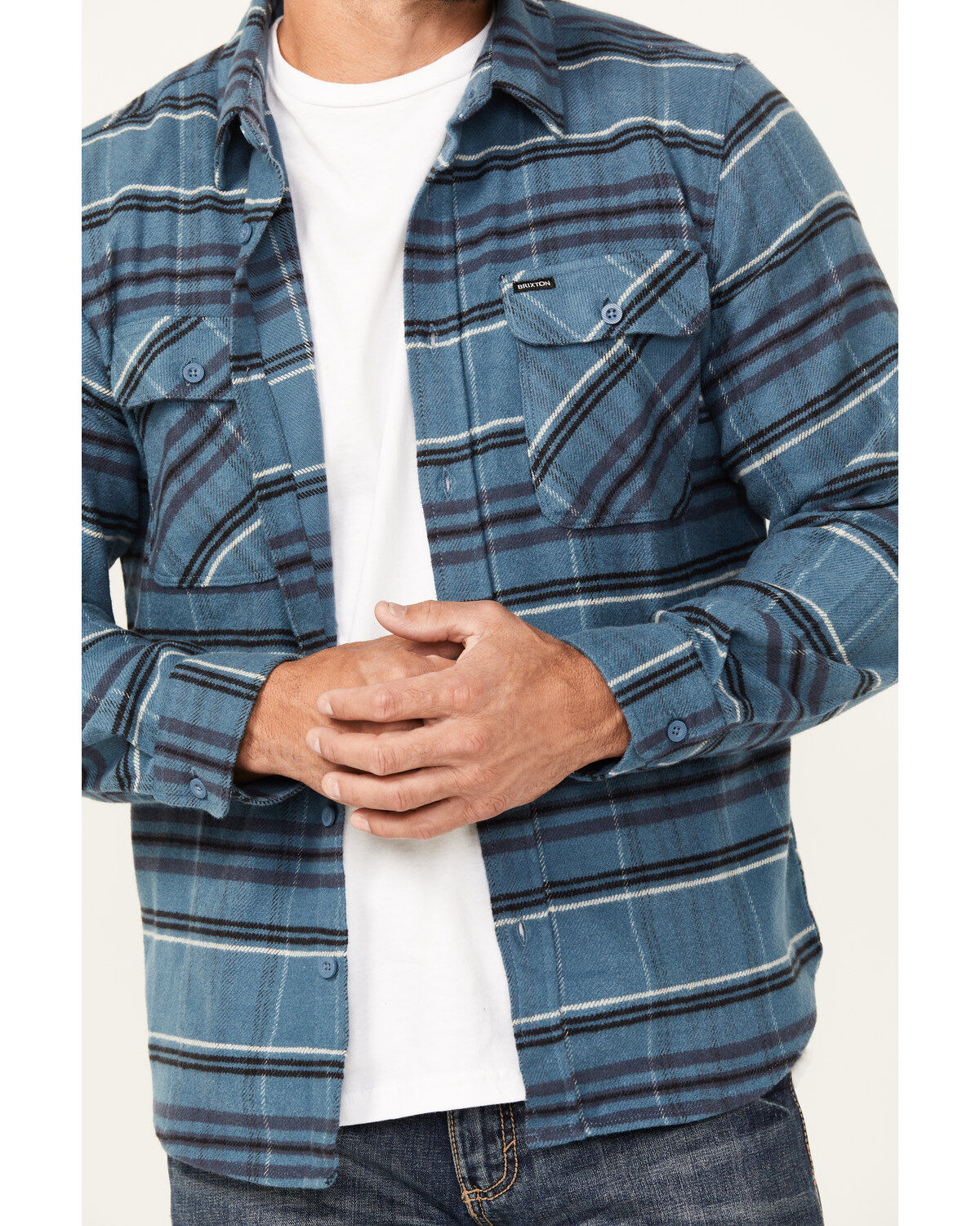 Brixton Men's Bowery Plaid Print Long Sleeve Button-Down Stretch Flannel Shirt